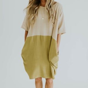 Roolee color block linen dress